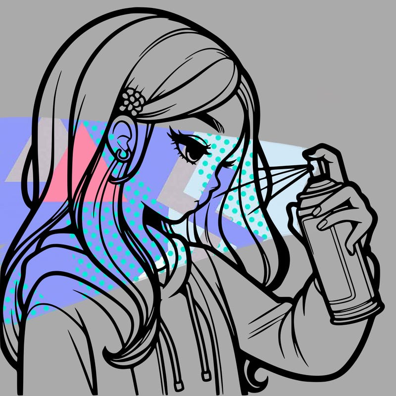 a realistic girl spray painting