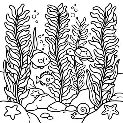Let your little one explore the wonders of the ocean with this delightful kelp forest coloring page designed specifically for toddlers. With bold lines and charming sea creatures, it's perfect for developing early motor skills and sparking creativity.
