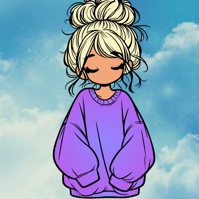 girl with baggy sweatshirt and messy bun