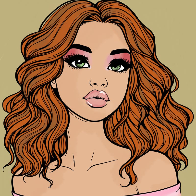 realistic girl with wavy hair and lips