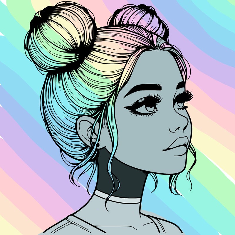 realistic girl with buns on the top of her head