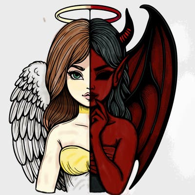 realistic angel half demon