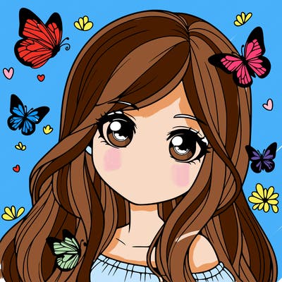 realistic girl with butterflies around her