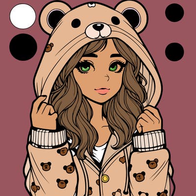 realistic girl in a animal pjs hoodie