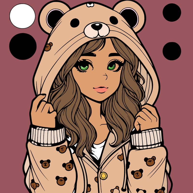 realistic girl in a animal pjs hoodie