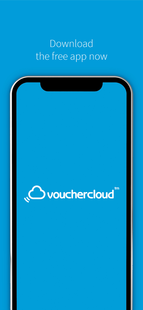 vouchercloud: vouchers offers - Pantalla de descarga de la app móvil de Vouchercloud con el logo