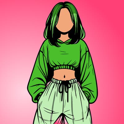 realistic girl faceless with baggy pants and a crop top