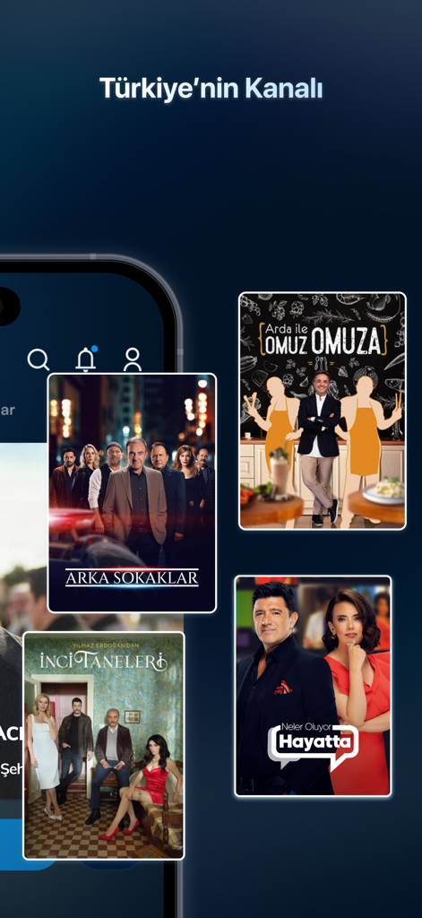 L'interfaccia dell'app Kanal D visualizza poster di serie TV turche popolari e programmi