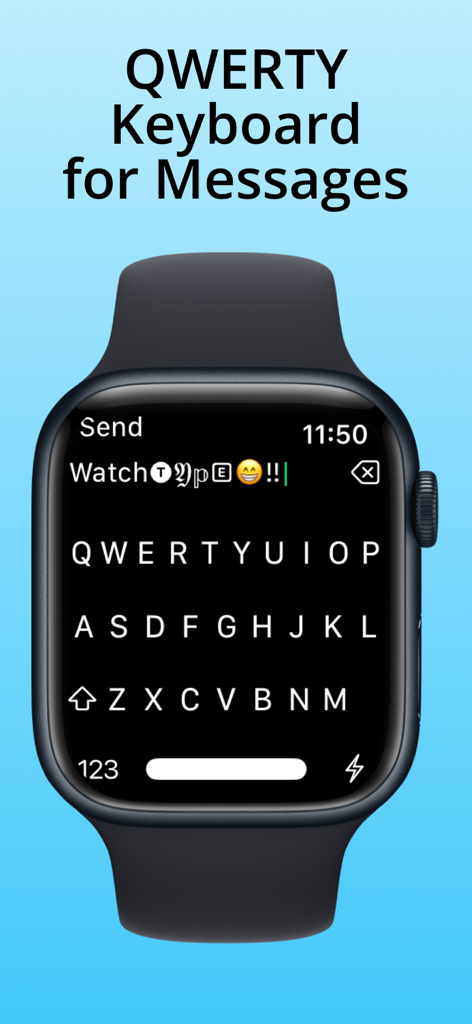 Interfaz de teclado QWERTY en un Apple Watch para enviar mensajes