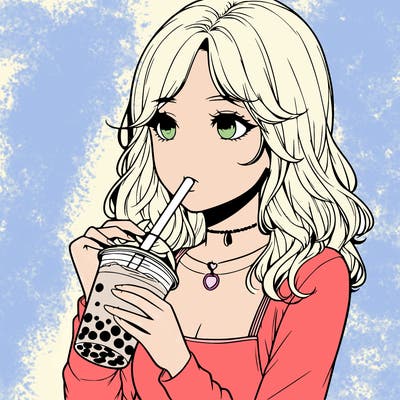 realistic girl drinking boba tea
