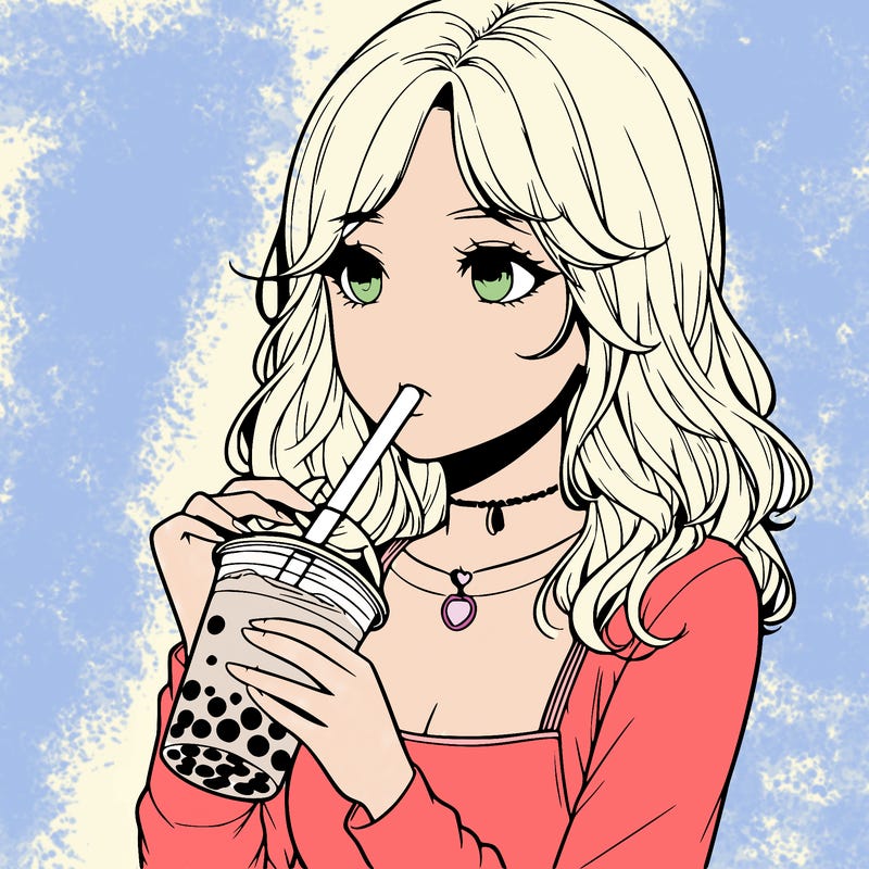 realistic girl drinking boba tea