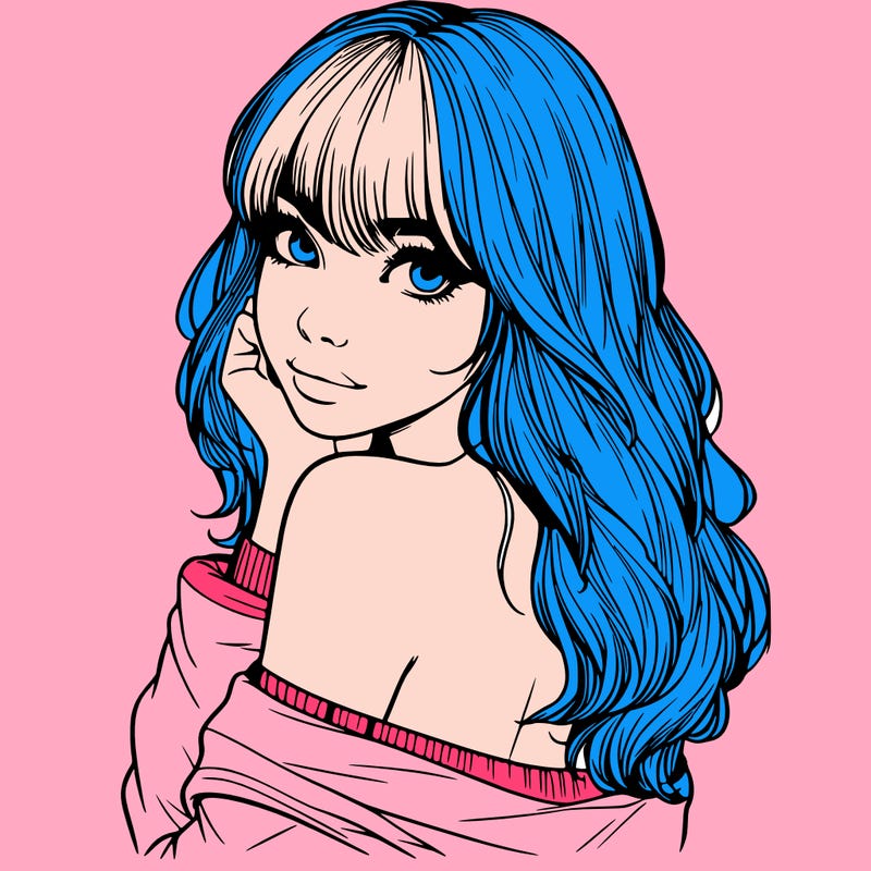 realistic girl with bangs looking over her shoulder