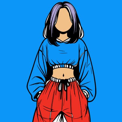 realistic girl faceless with baggy pants and a crop top