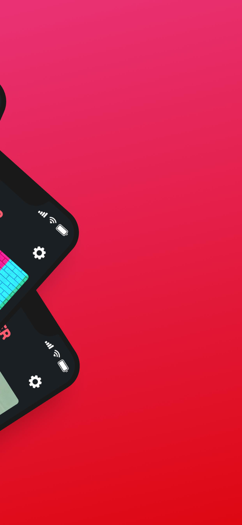 GIF Maker ◐ - Mobile Oberfläche der GIF Maker App, dargestellt auf zwei iPhones mit einem leuchtend roten Hintergrund