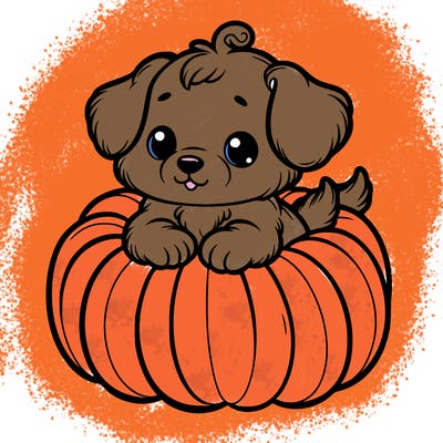 cute little puppy in a pumpkin