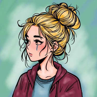 realistic teenage girl with a messy bun