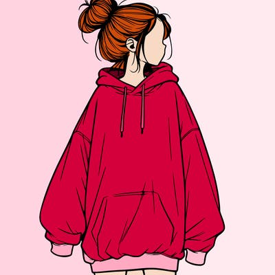 realistic girl with a oversized sweatshirt on and a bun