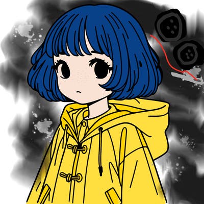 girl in raincoat with short hair