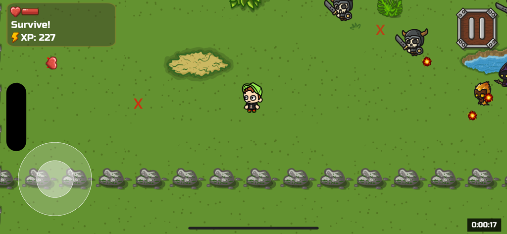 Bruno And Arishnev - Bruno and Arishnev survival mode gameplay showing character and enemies on a grass field