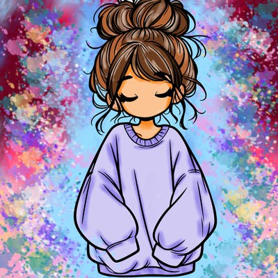 girl with baggy sweatshirt and messy bun