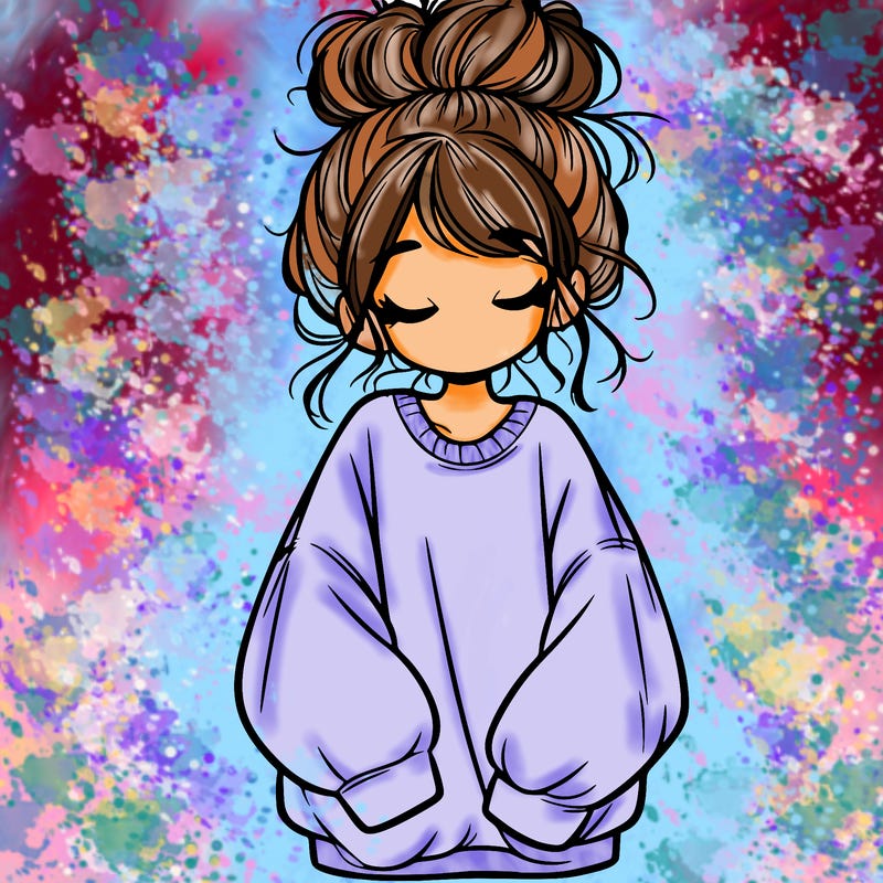 girl with baggy sweatshirt and messy bun