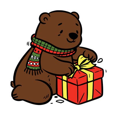 polar bear wrapping a present