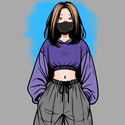 realistic girl faceless with baggy pants and a crop top