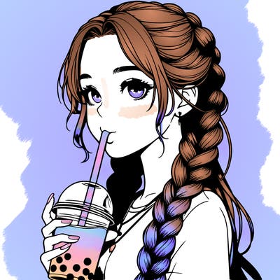 realistic girl with braided hair drinking boba