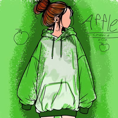 realistic girl with a oversized sweatshirt on and a bun