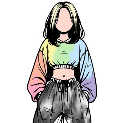 realistic girl faceless with baggy pants and a crop top