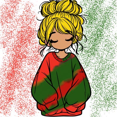 girl with baggy sweatshirt and messy bun