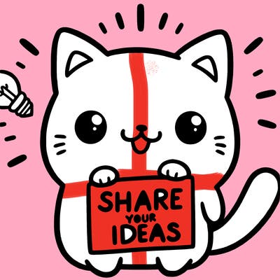 a cute cat saying share your ideas