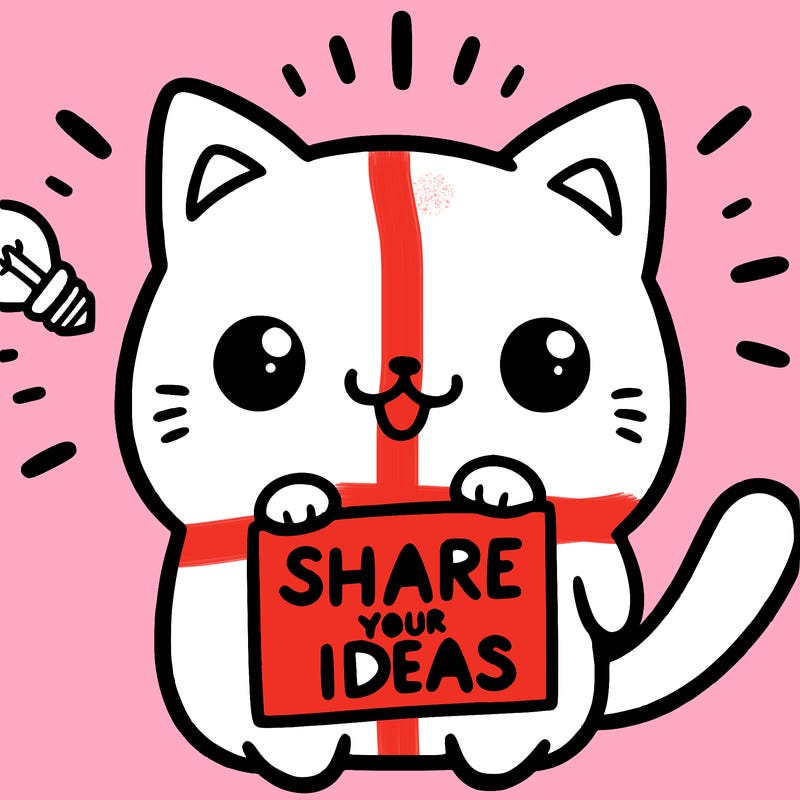 a cute cat saying share your ideas