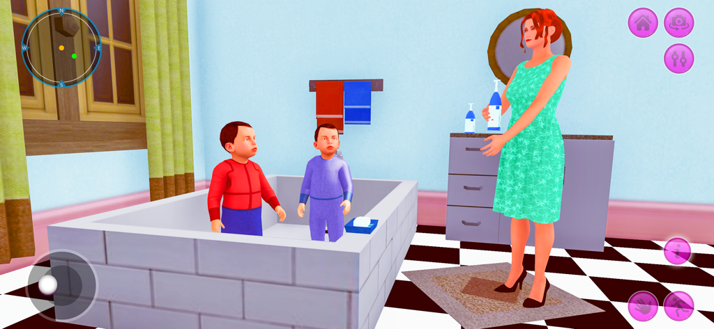 Babysitter Simulator 3D - Babysitter nanny supervising twin babies in a bathtub