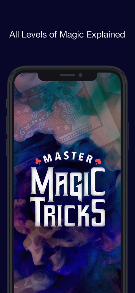 Master Magic Tricks - Pantalla de inicio de la aplicación Master Magic Tricks que muestra el título y el texto 'Se explican todos los niveles de magia'