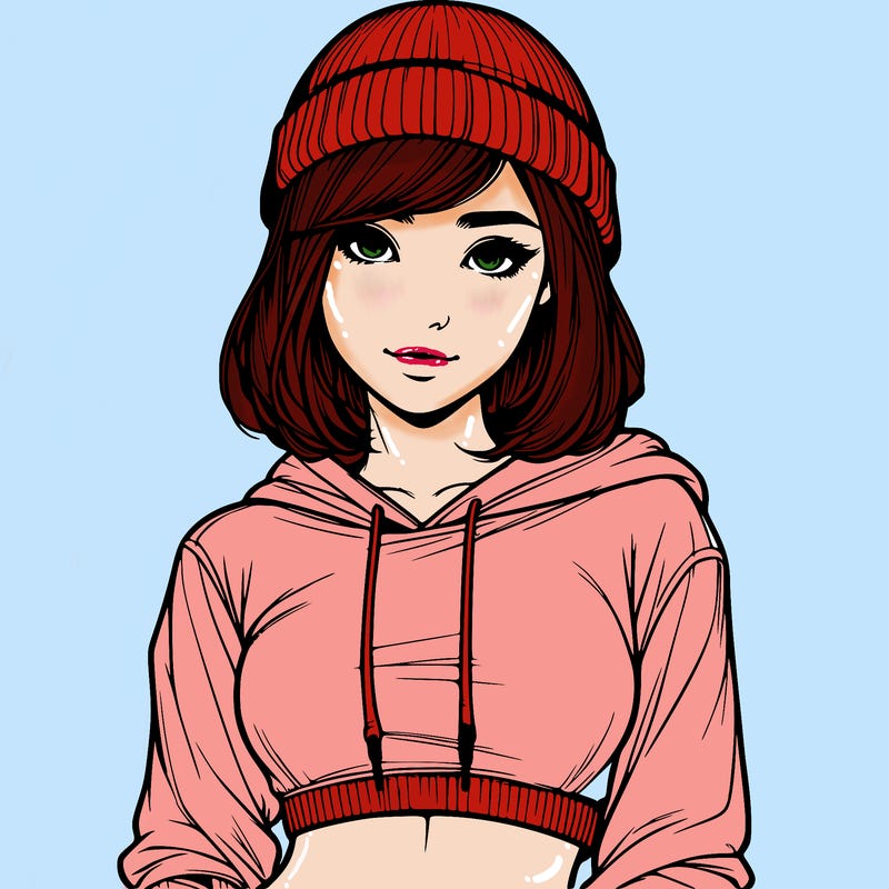 realistic girl with cropped hoodie and beanie