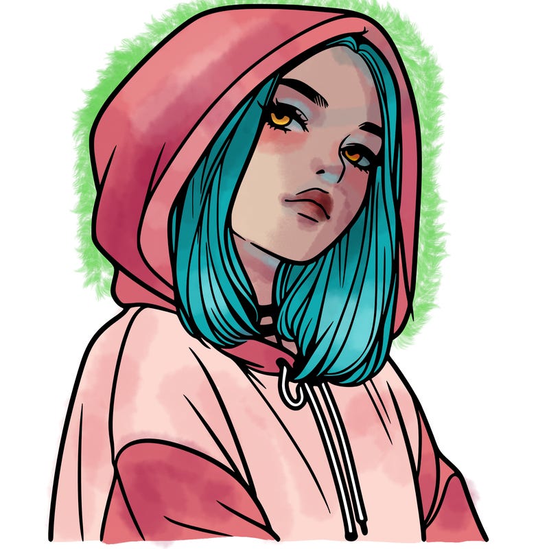 a realistic girl in a hoodie