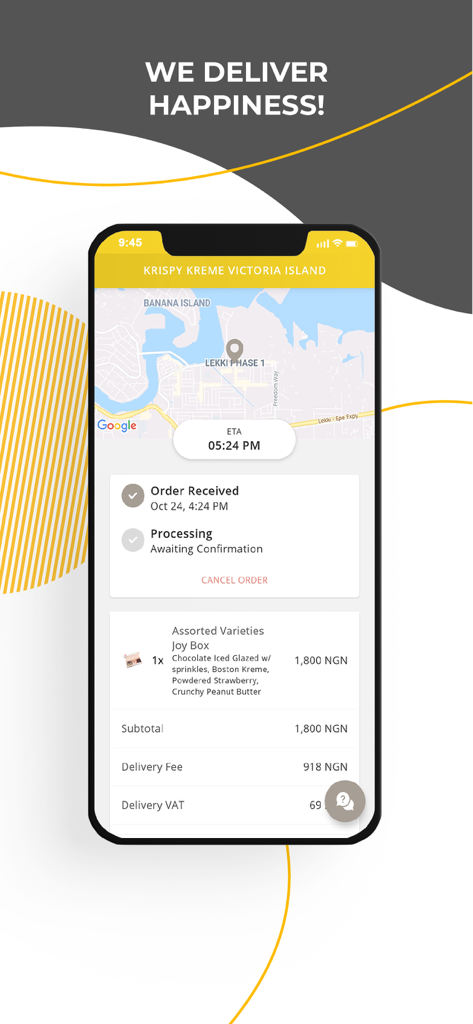 OyaNow app interface showing real-time order tracking for a food delivery in Lagos Nigeria
