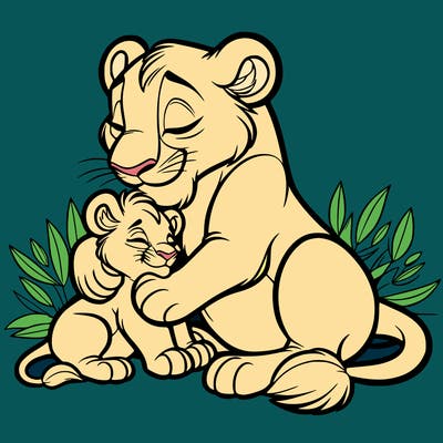 lioness cuddling her cub