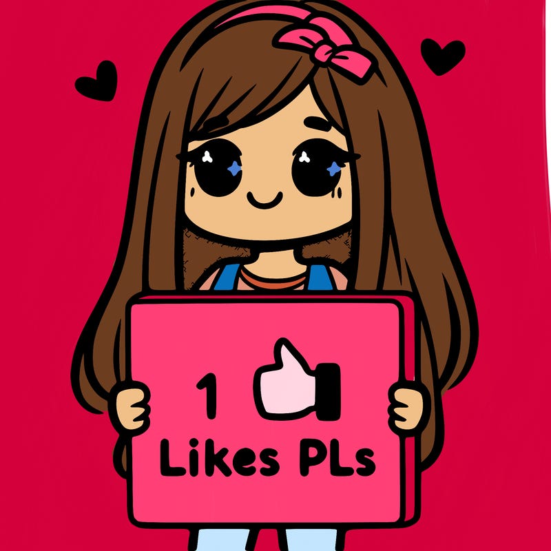 girl holding a sign saying 10 likes pls