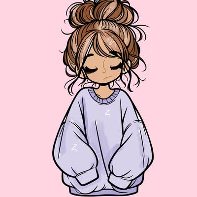 girl with baggy sweatshirt and messy bun