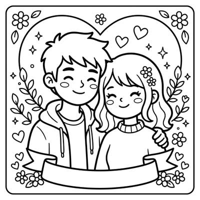 Celebrate connection with this delightful Kawaii coloring page featuring a sweet couple. Perfect for anyone who loves cute art and heartwarming scenes.