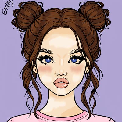 realistic girl with two buns in hair and lips