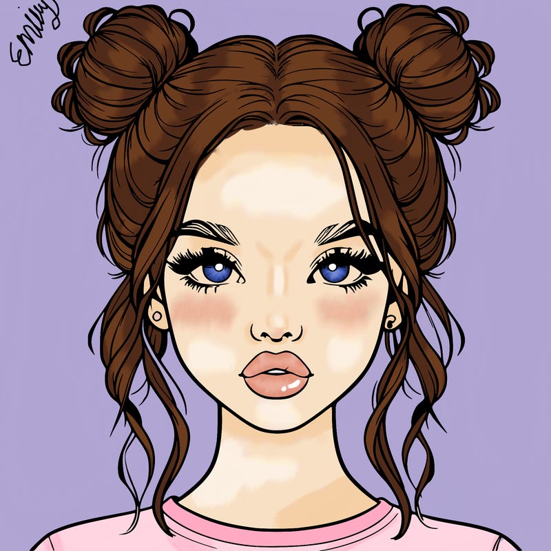 realistic girl with two buns in hair and lips