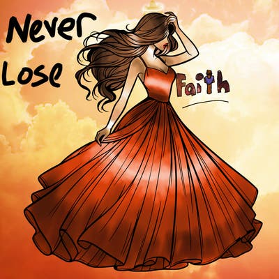 realistic woman with dress flowing in the wind