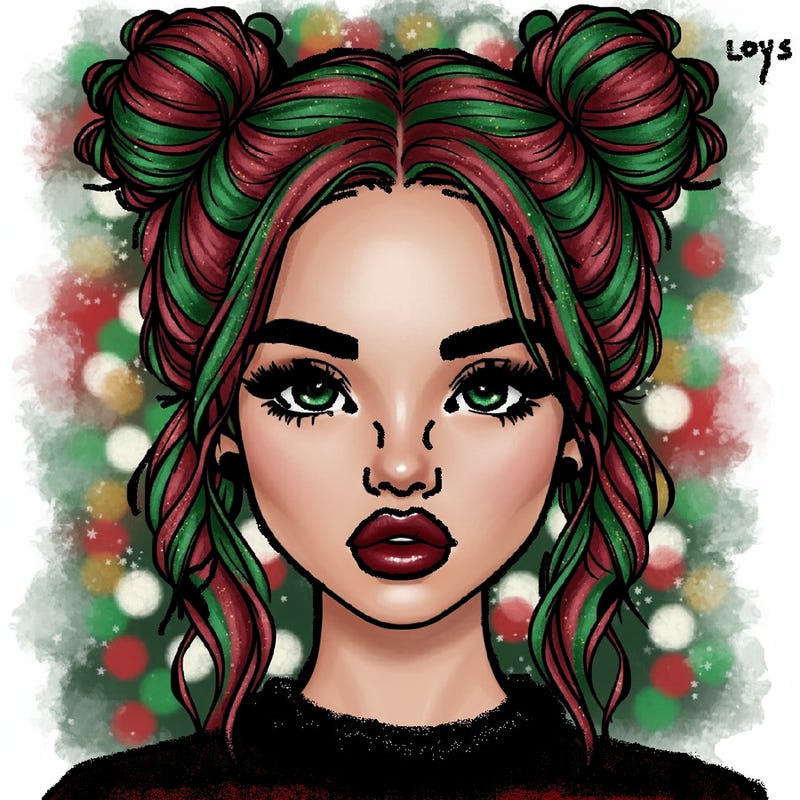 realistic girl with two buns in hair and lips