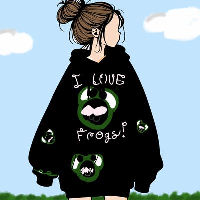 realistic girl with a oversized sweatshirt on and a bun