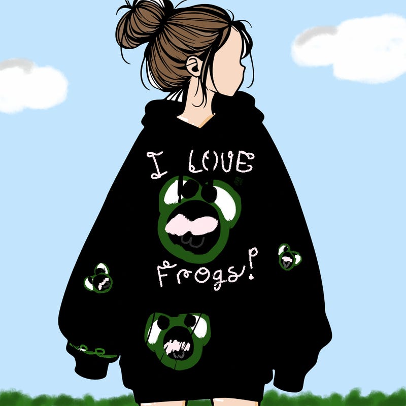 realistic girl with a oversized sweatshirt on and a bun