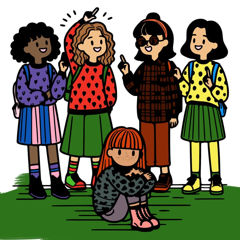 a group of girls and 1 girl getting left out
