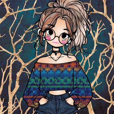 girl with a messy ponytail glasses a baggy crop top and jean shorts